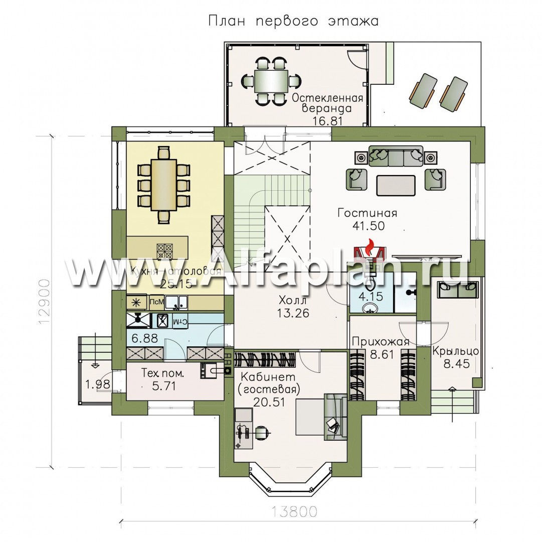Проекты домов Альфаплан - «Диадема» - классический коттедж с изящным остекленным эркером - изображение плана проекта №1