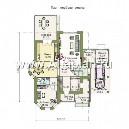 Проекты домов Альфаплан - «Эллада» - компактный особняк с гаражом-навесом - превью плана проекта №1