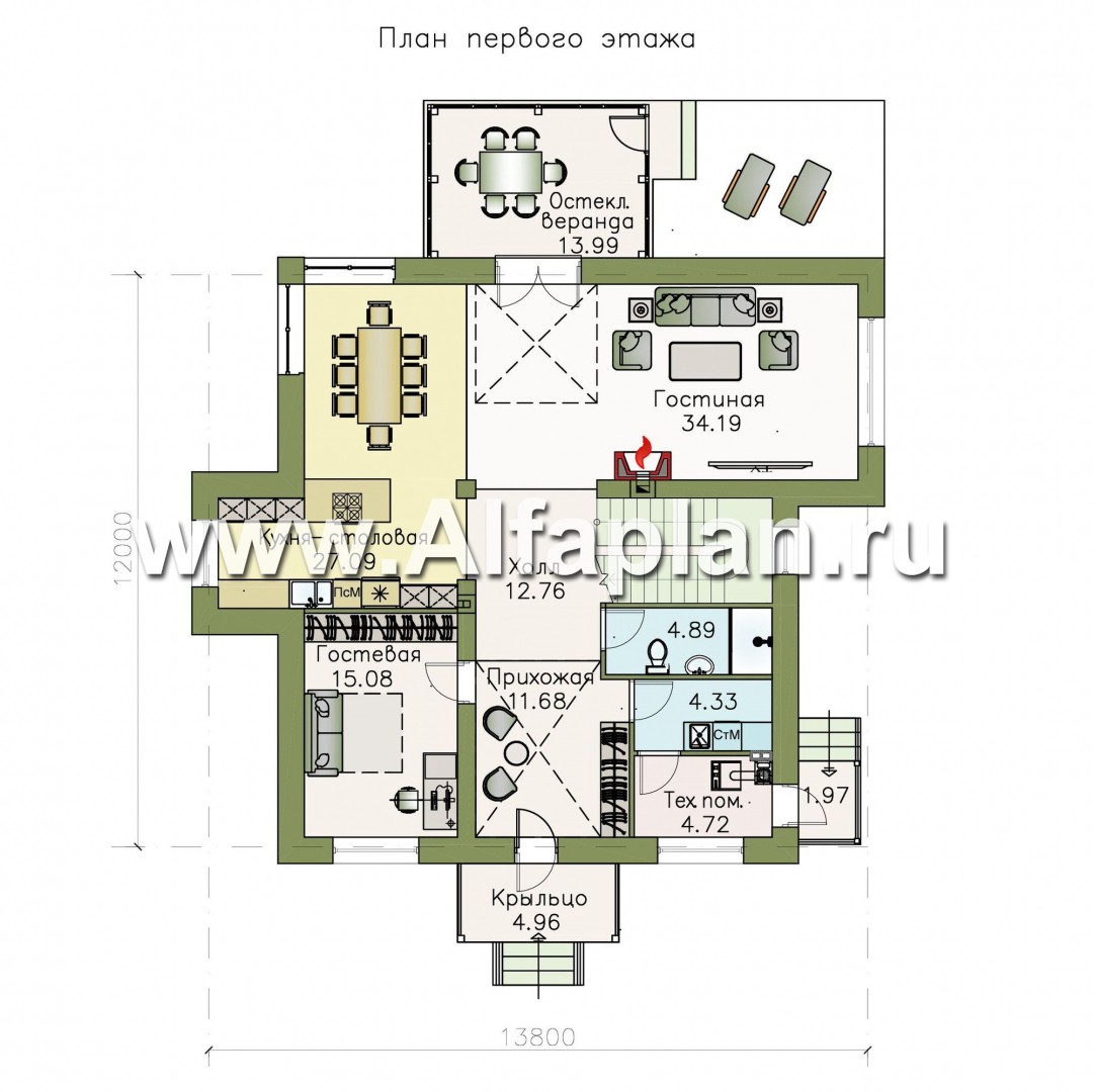 Проекты домов Альфаплан - «Мелодия света» - двухэтажный коттедж с эффектным интерьером - план проекта №1