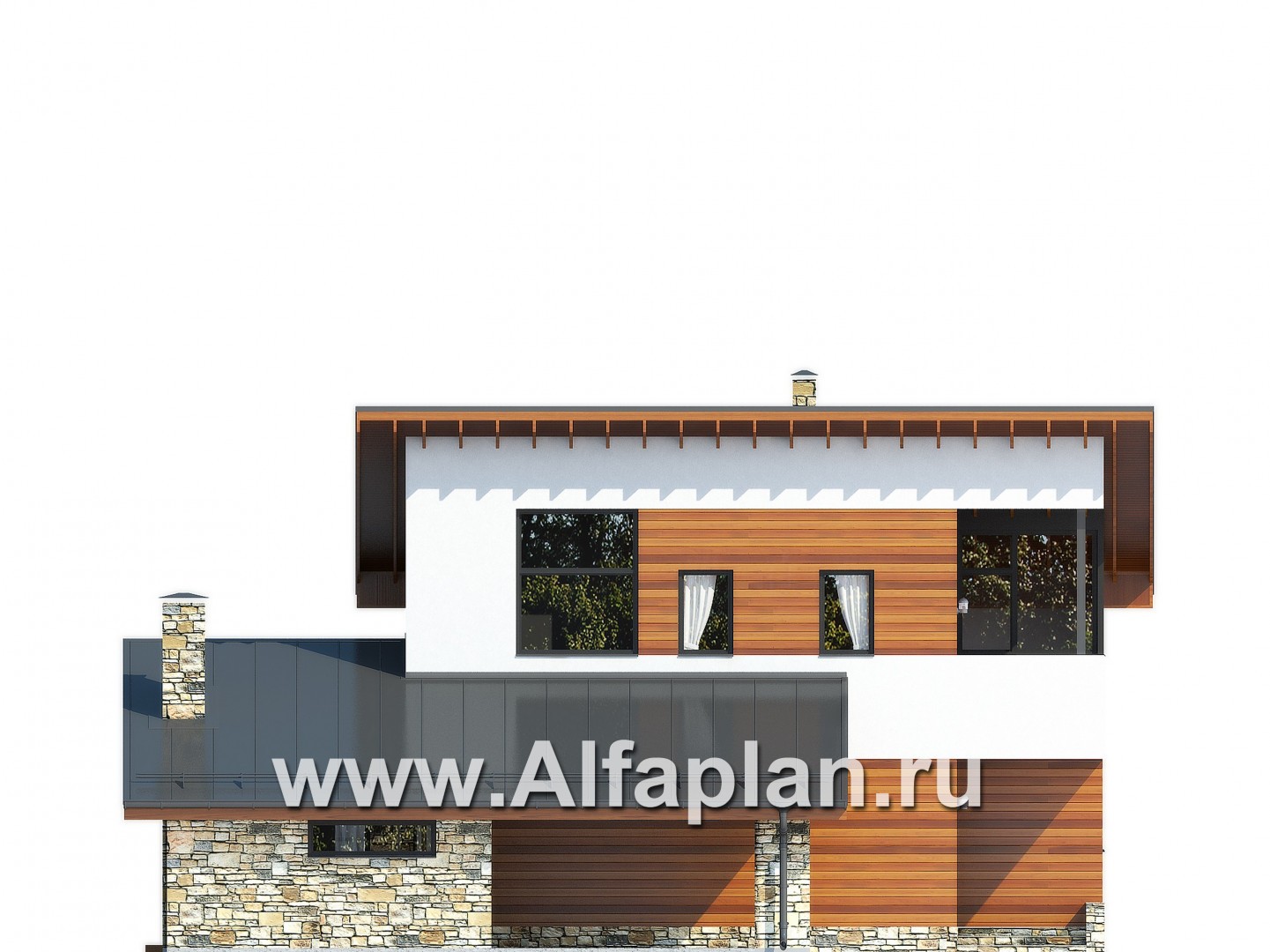 Проекты домов Альфаплан - Современный дом с односкатной кровлей - изображение фасада №3