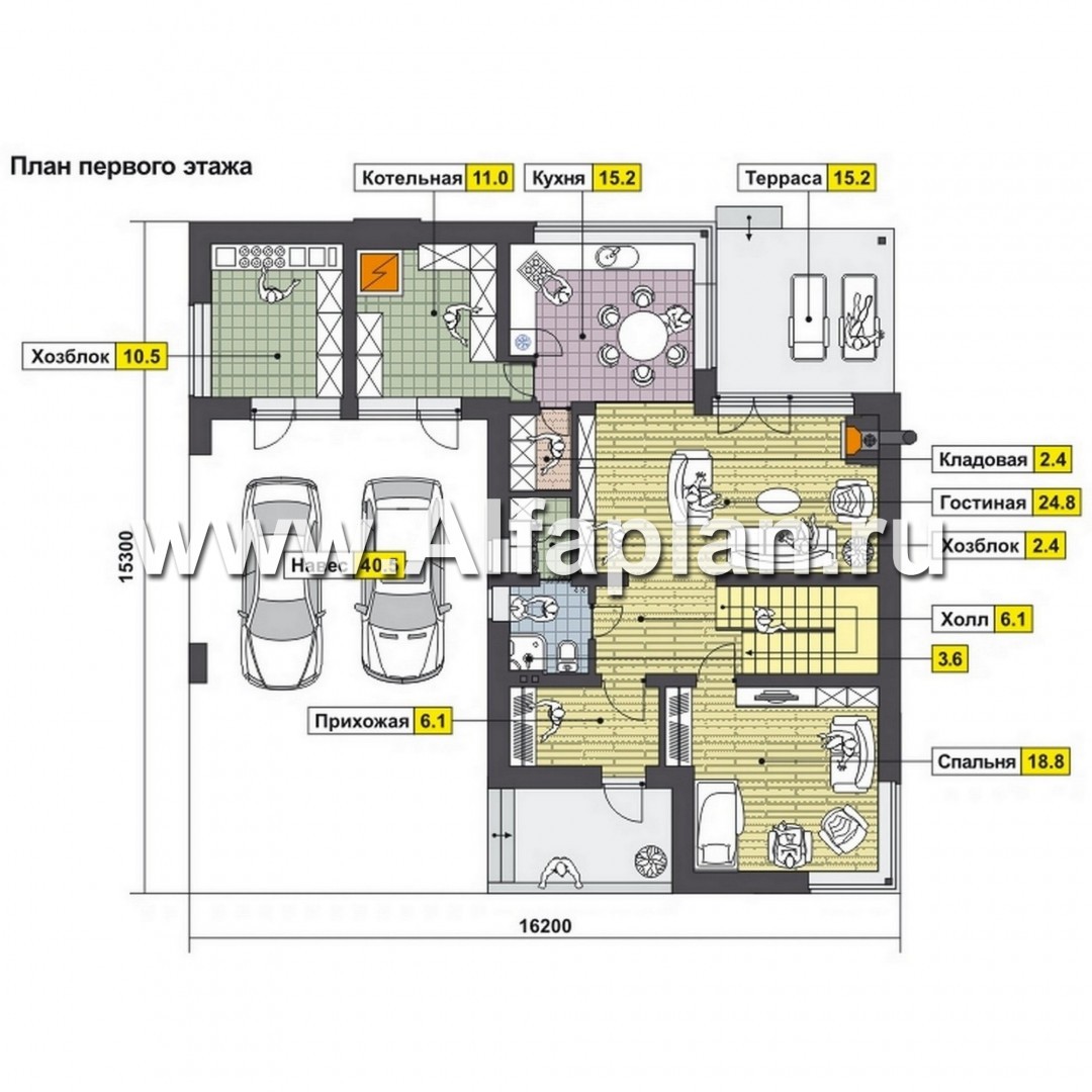 Проекты домов Альфаплан - Современный дом с односкатной кровлей - план проекта №1