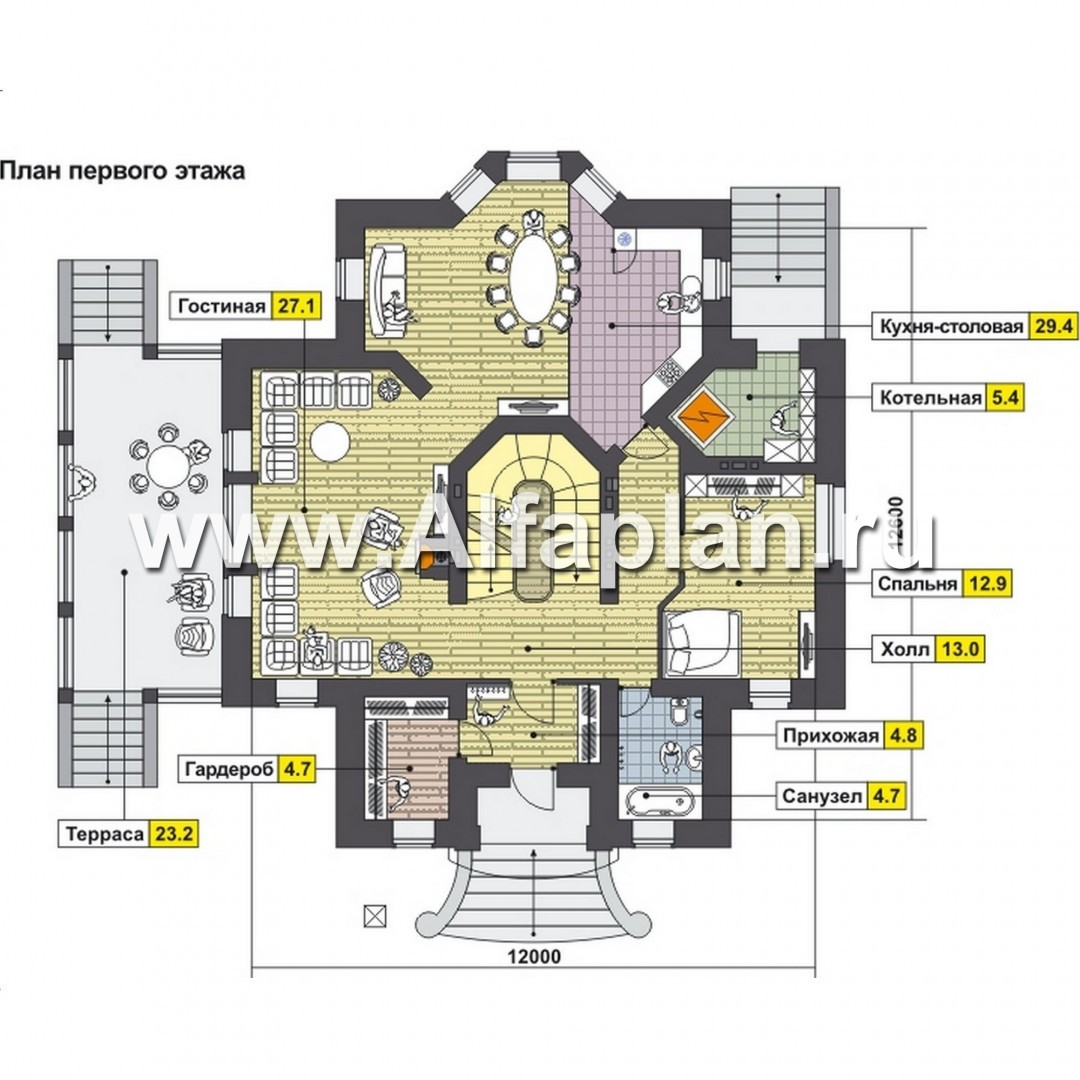Проекты домов Альфаплан - Респектабельный коттедж с бассейном и террасой - план проекта №2