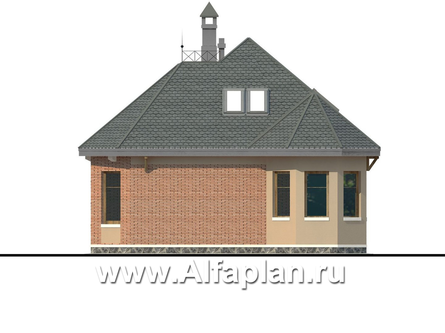 Проекты домов Альфаплан - «Душечка» - небольшой дом с мансардой - изображение фасада №2