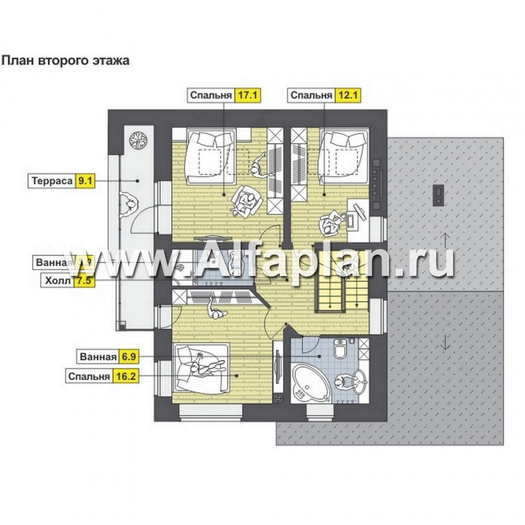 Проекты домов Альфаплан - Современный и рациональный двуxэтажный коттедж - изображение плана проекта №2