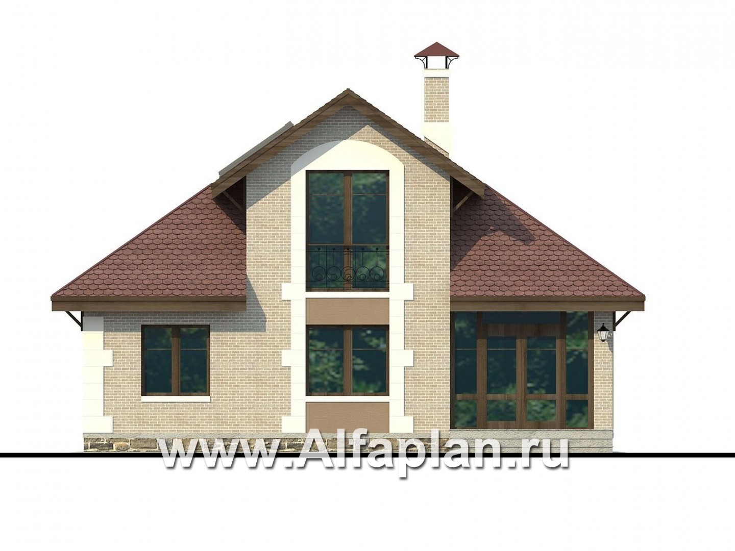 Проекты домов Альфаплан - «Замечательный сосед» - небольшой дом с верандой и студией в мансарде - изображение фасада №1