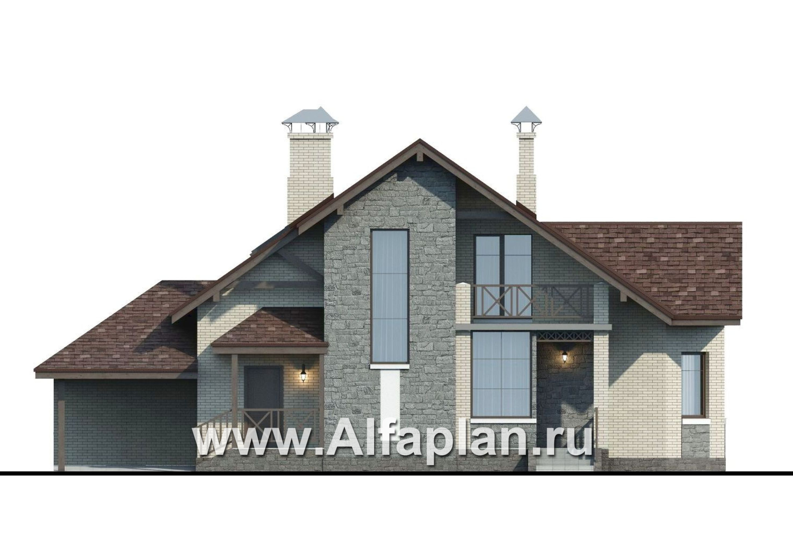 Проекты домов Альфаплан - «Зальцбург»- рациональный дом с навесом для машины - изображение фасада №1