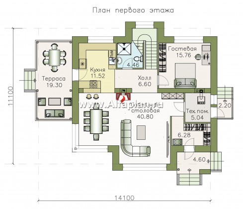 «Клипер» - проект дома с мансардой, планировка 5 спален, двускатная крыша в стиле шале - превью план дома