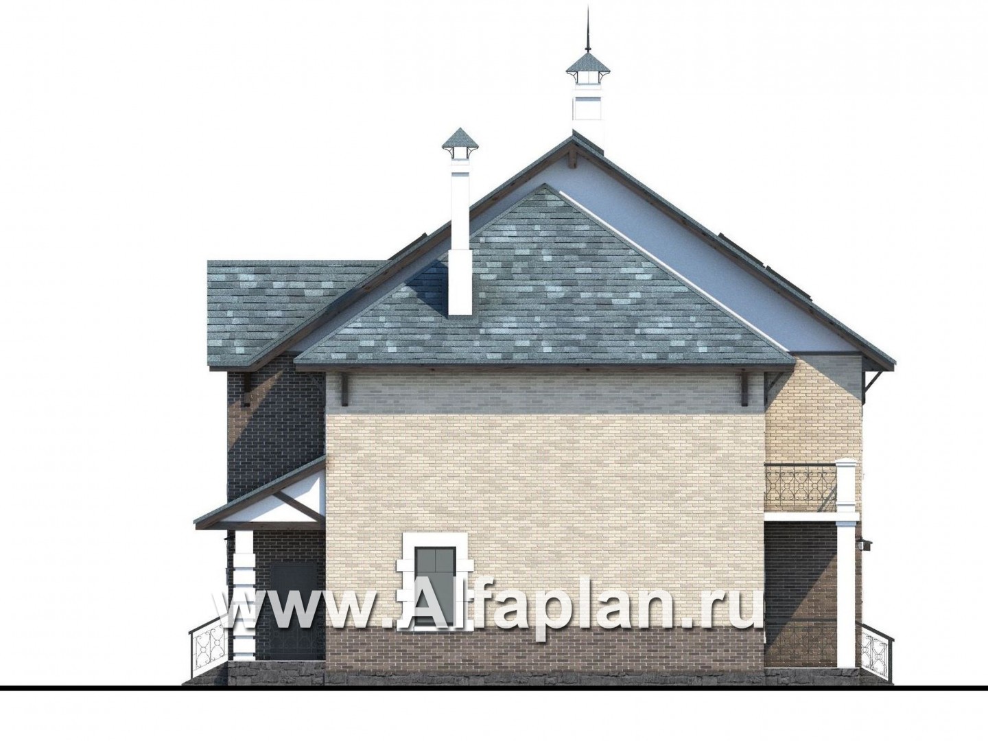 Проекты домов Альфаплан - «Северная регата» - коттедж с большой террасой и кинозалом - изображение фасада №2