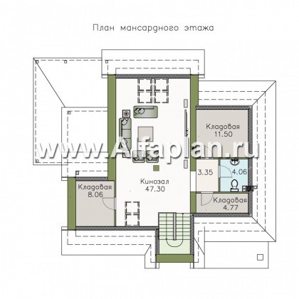 Проекты домов Альфаплан - «Северная регата» - коттедж с большой террасой и кинозалом - превью плана проекта №3