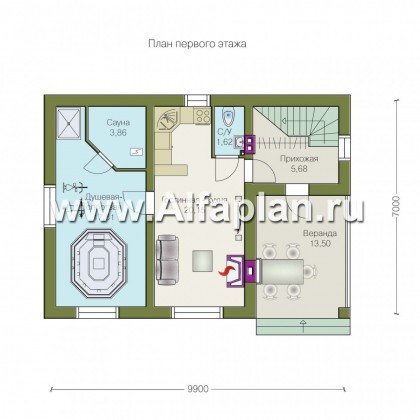Проекты домов Альфаплан - Баня с террасой и студией в мансарде - превью плана проекта №1