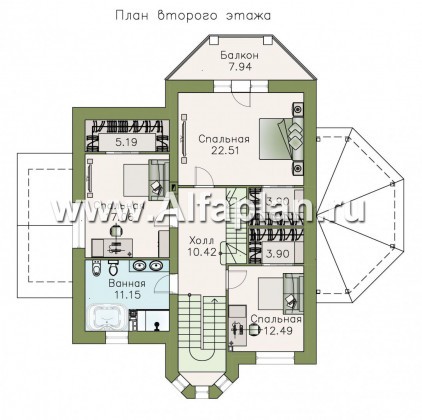 Проекты домов Альфаплан - «Вианден» - коттедж с высокой кровлей - превью плана проекта №2