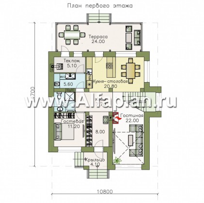 Проекты домов Альфаплан - «Вязьма»- удобный коттедж с двусветной гостиной - превью плана проекта №1