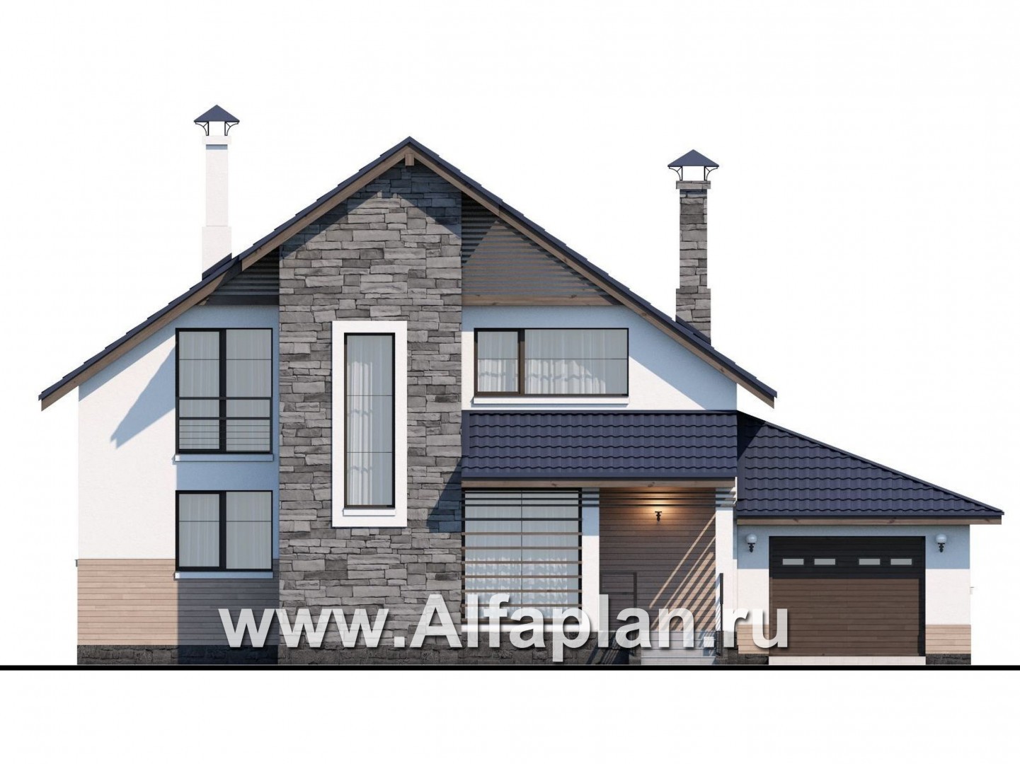 Проекты домов Альфаплан - «Территория комфорта» - современный дом - шале с гаражом - изображение фасада №1