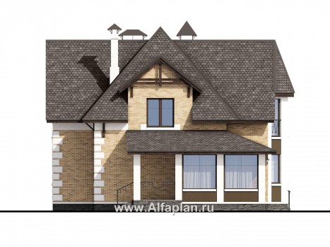 Проекты домов Альфаплан - «Клио» - классический коттедж с красивым эркером - превью фасада №3