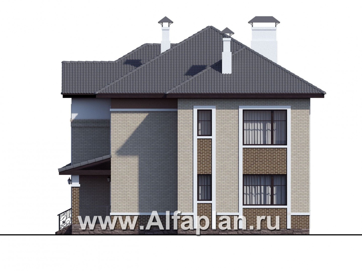 Проекты домов Альфаплан - «Арно» - классический особняк с двусветной столовой - изображение фасада №2