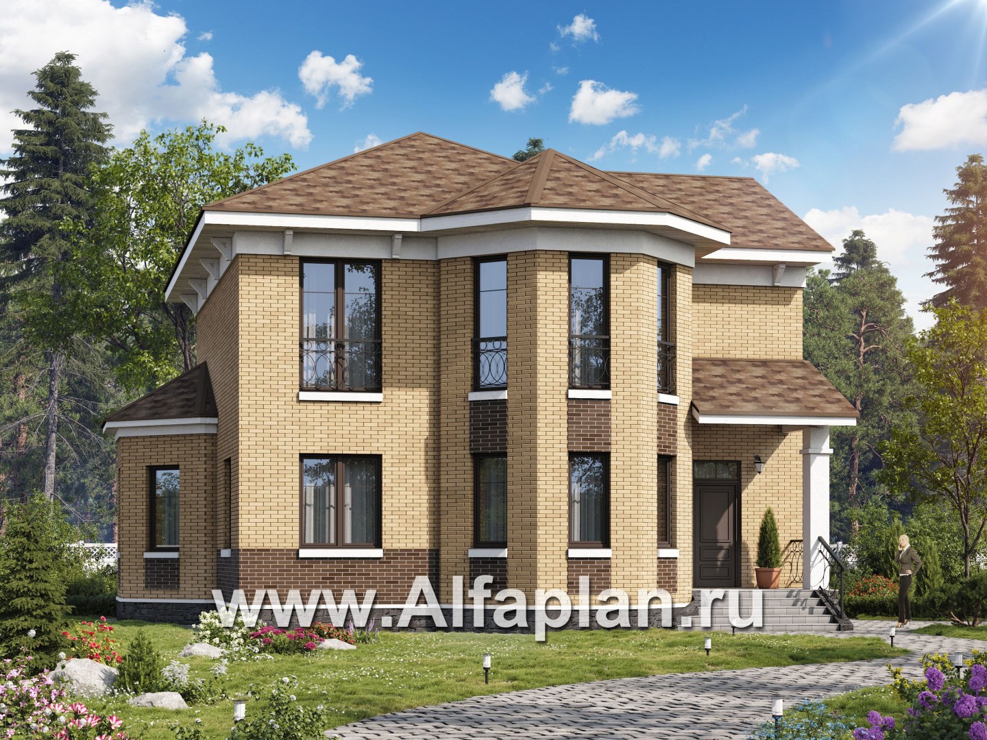 Проекты домов Альфаплан - «Классика»- двухэтажный особняк с эркером - основное изображение