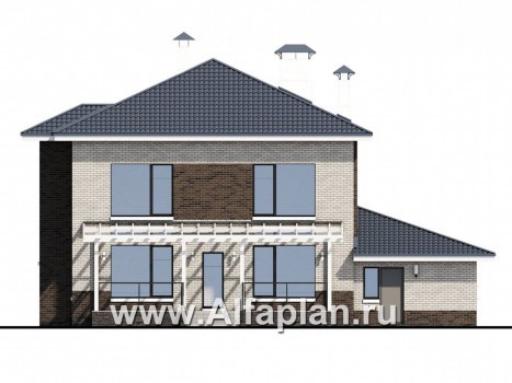 Проекты домов Альфаплан - «Вязьма» - удобный коттедж с двусветной гостиной и гаражом - превью фасада №4