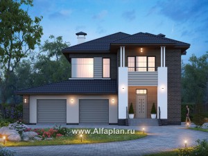 Проекты домов Альфаплан - «Новый поворот» - комфортный двухэтажный дом с гаражом - превью основного изображения