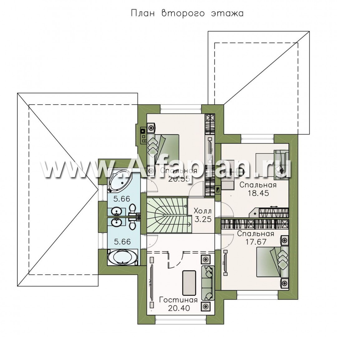 Проекты домов Альфаплан - «Вернисаж» - элегантный коттедж с гаражом и верандой - изображение плана проекта №2