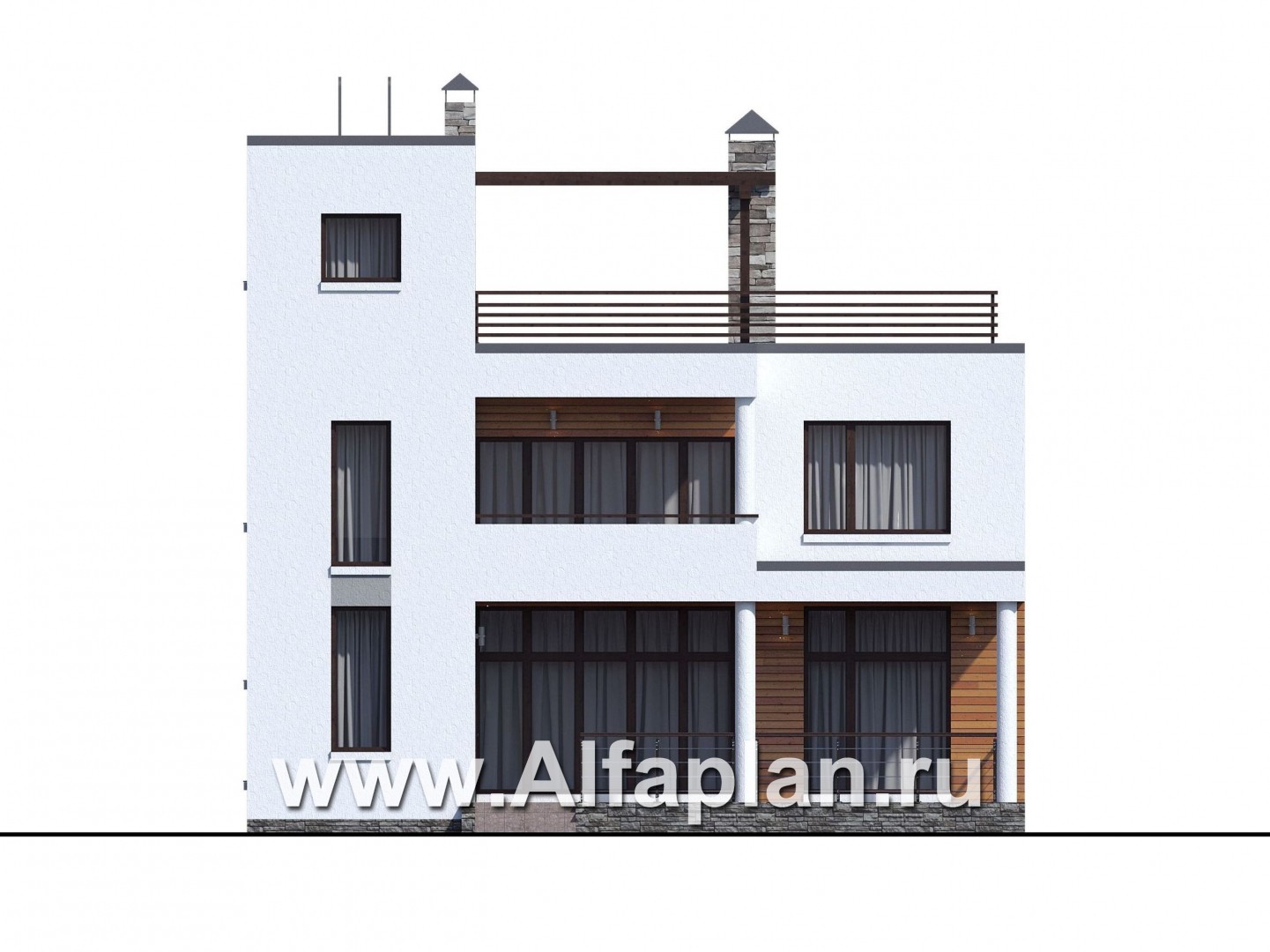 Проекты домов Альфаплан - «Гоген» - коттедж с эксплуатируемой кровлей - изображение фасада №1