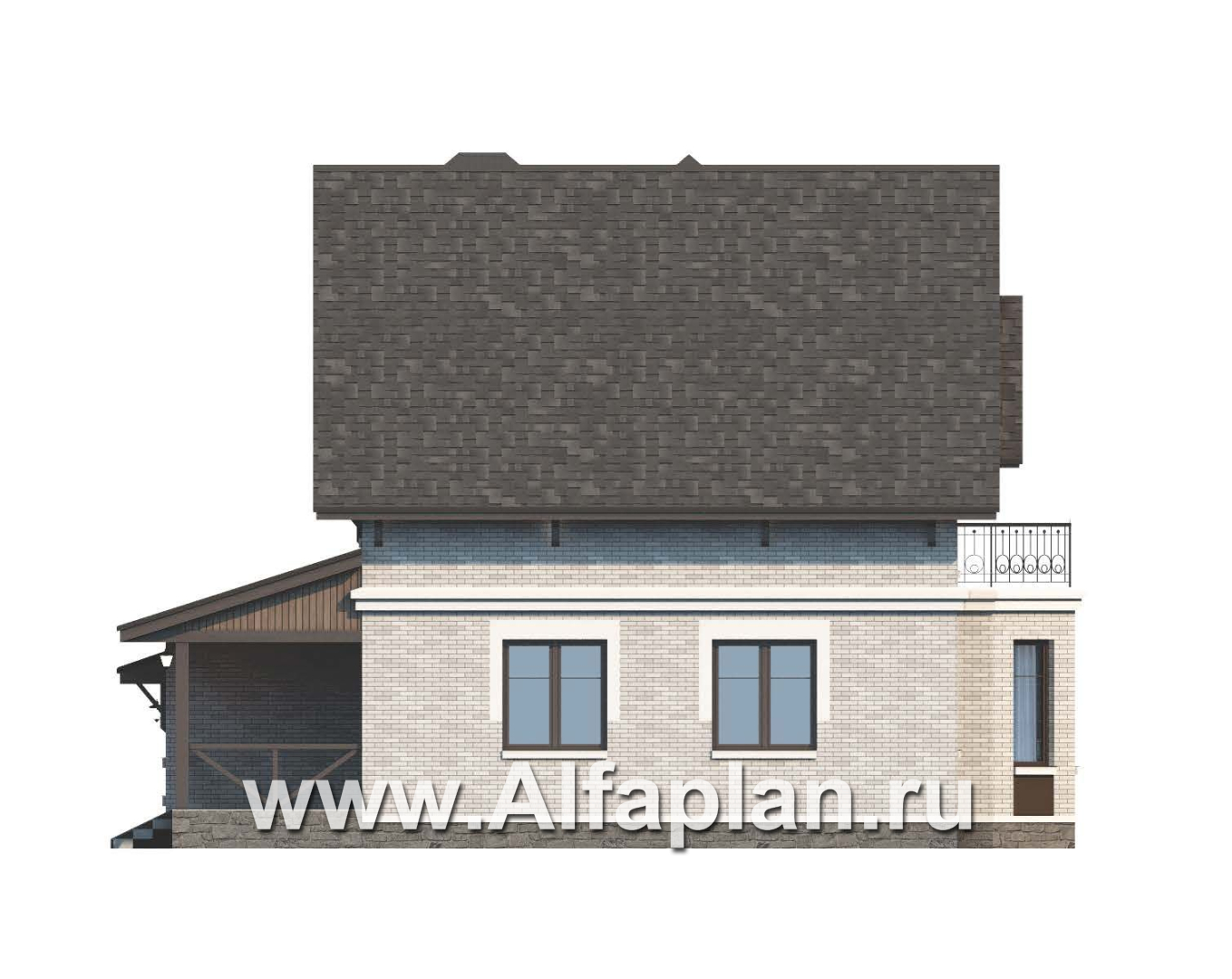 Проекты домов Альфаплан - Дом из газобетона «Шевалье» с гаражом и балконом над эркером - изображение фасада №3