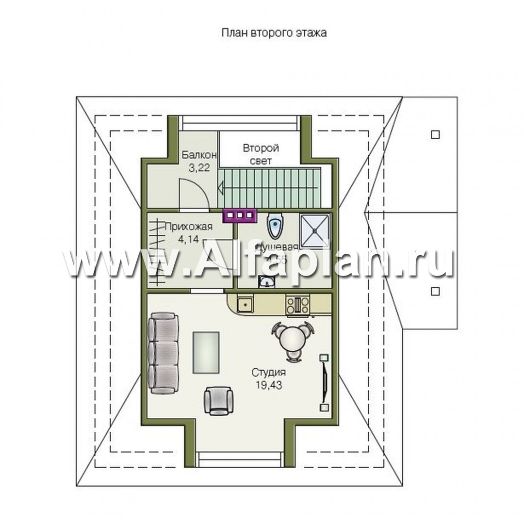 Проекты домов Альфаплан - Баня со студией в мансарде - план проекта №2