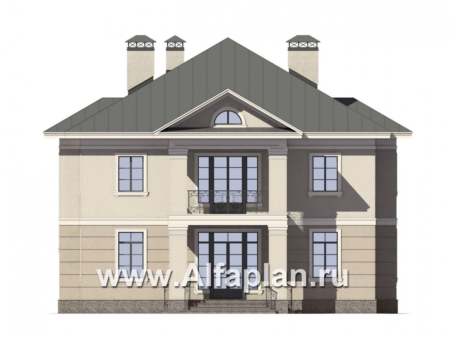 Проекты домов Альфаплан - Классический двухэтажный коттедж - изображение фасада №4