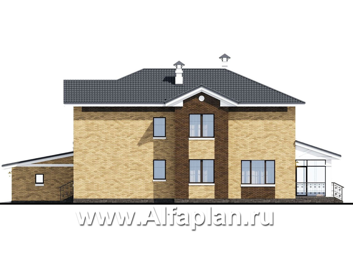 Проекты домов Альфаплан - «Граф Орлов» - классический комфортабельный коттедж с гаражом - изображение фасада №2