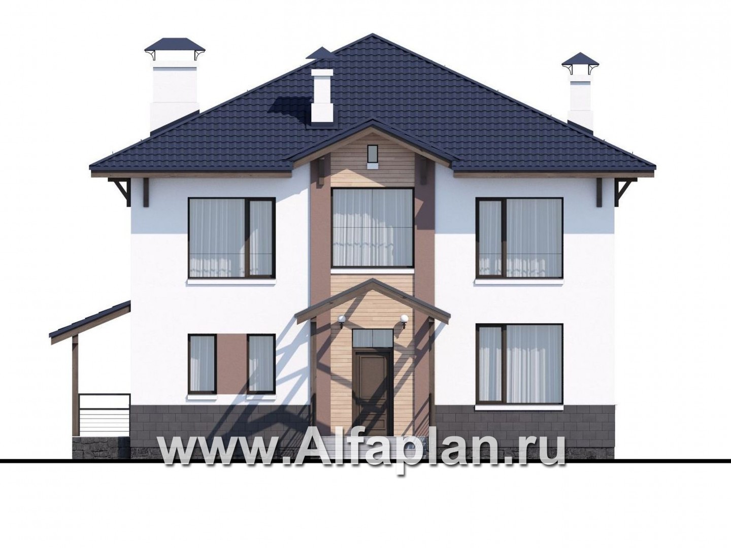 Проекты домов Альфаплан - «Четыре сезона» - современный дом с эффектной планировкой - изображение фасада №1