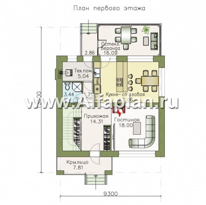 Проекты домов Альфаплан - «Орбита» - современный и удобный, компактный дом - превью плана проекта №1