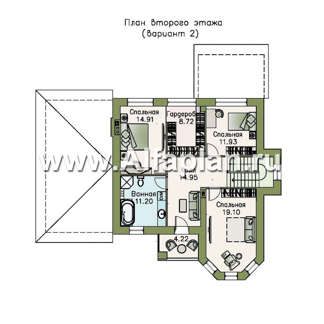 Проекты домов Альфаплан - «Благополучие» - классический коттедж с открытой планировкой и гаражом - план проекта №3