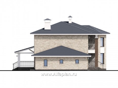 Проекты домов Альфаплан - «Благополучие» - классический коттедж с открытой планировкой и гаражом - превью фасада №4