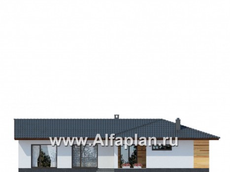 Проекты домов Альфаплан - Одноэтажный дом для углового участка - превью фасада №3