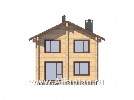 Проекты домов Альфаплан - Двухэтажный коттедж из бруса с террасой и балконом - превью фасада №3