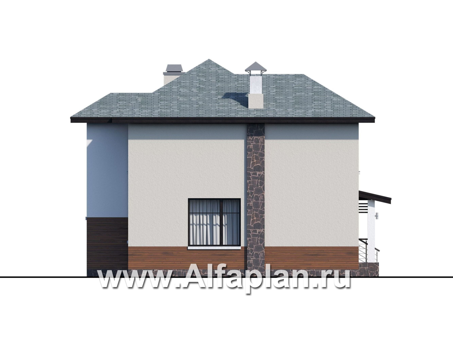 Проекты домов Альфаплан - «Траектория» - современный, компактный дом с гаражом-навесом - изображение фасада №3