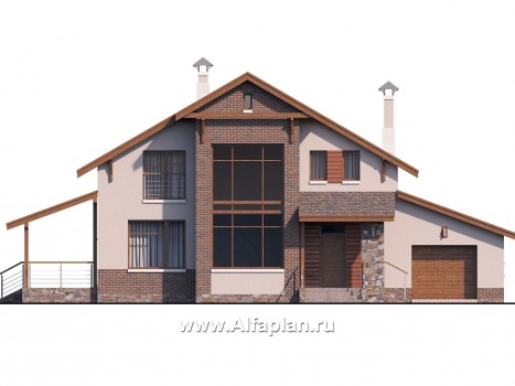 Проекты домов Альфаплан - «Регата» - комфортный план дома, двускатная крыша - превью фасада №1