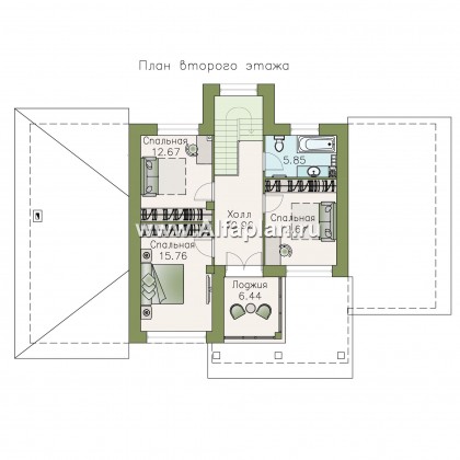 Проекты домов Альфаплан - "Одер" - стильный двухэтажный коттедж из газобетона с гаражом-навесом - превью плана проекта №3