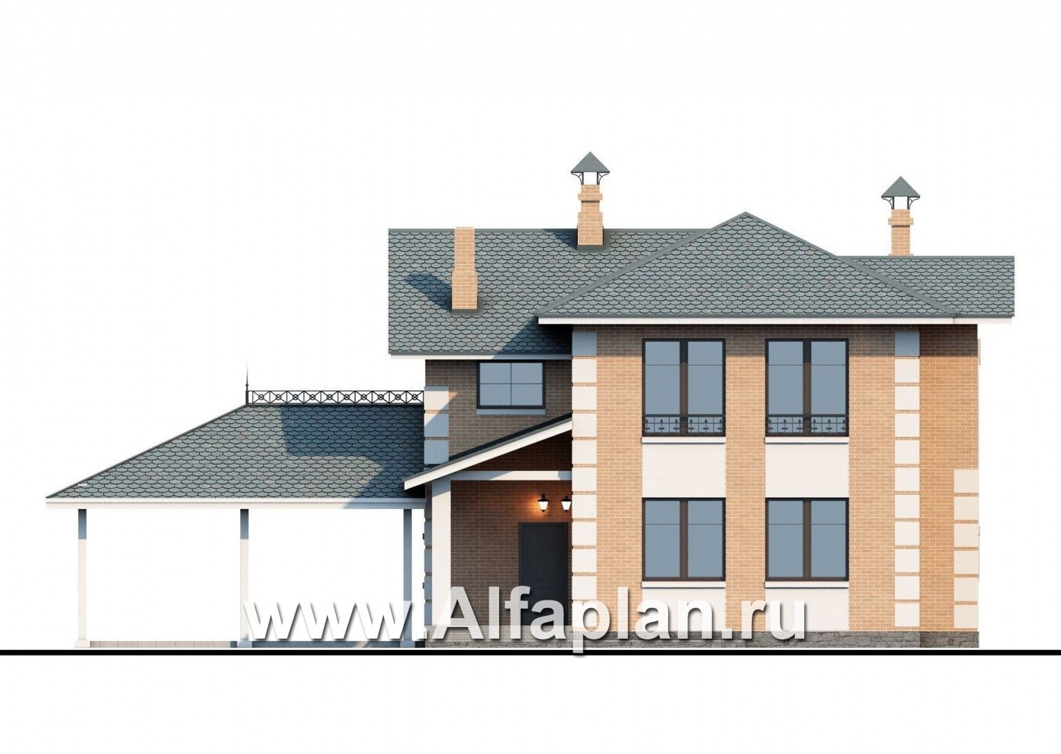 Проекты домов Альфаплан - «Потемкин» - элегантный коттедж с навесом для машин - изображение фасада №4