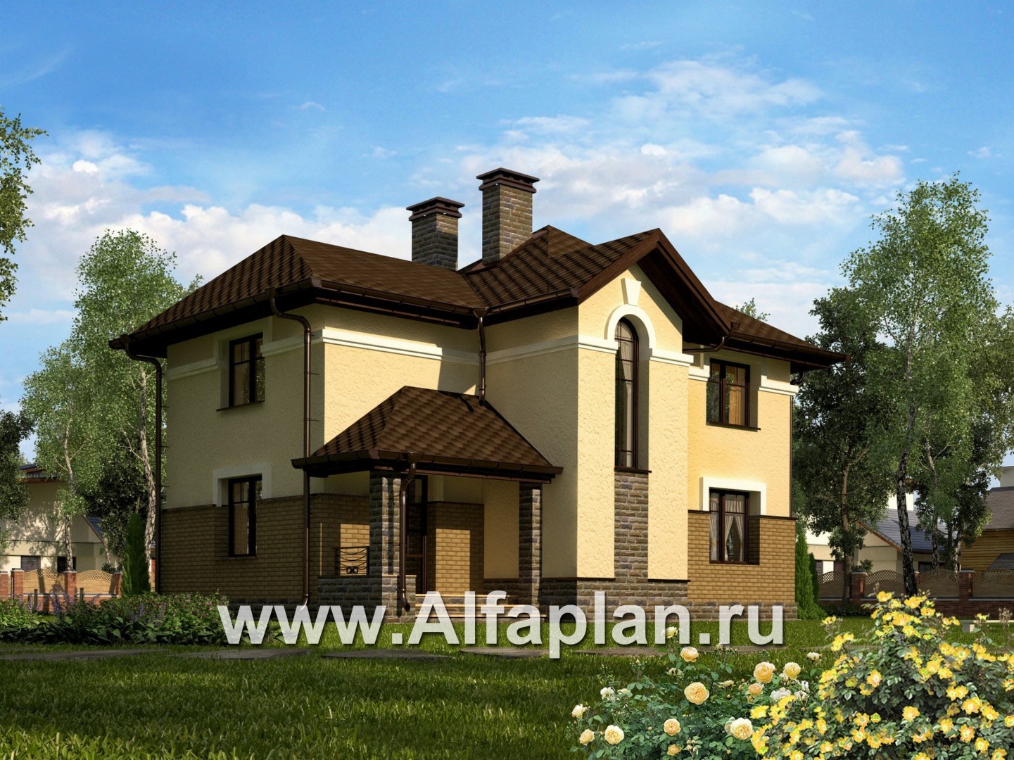Проекты домов Альфаплан - Классический двухэтажный коттедж - основное изображение