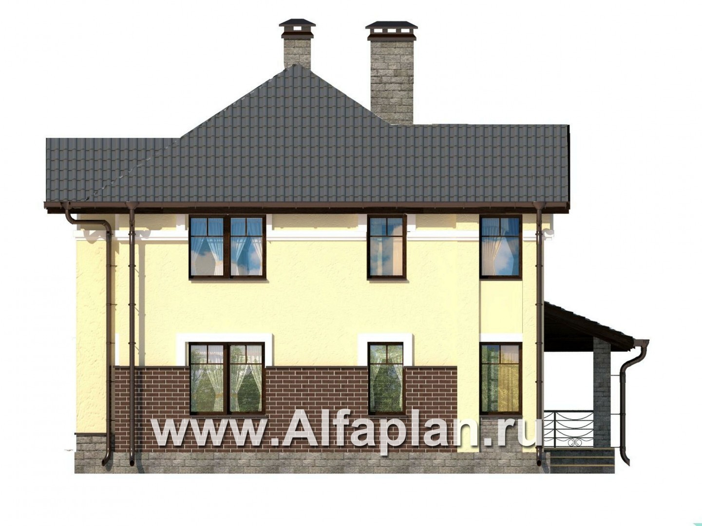 Проекты домов Альфаплан - Компактный двухэтажный дом c с большой террасой - изображение фасада №3