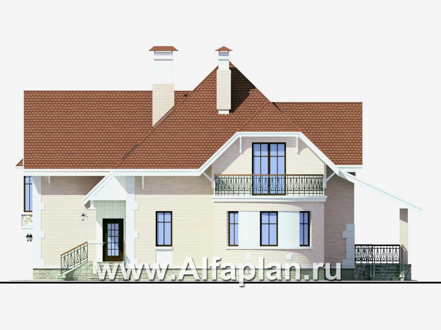 Проекты домов Альфаплан - «Ветер перемен»- коттедж с гаражом и навесом для автомобиля - изображение фасада №3