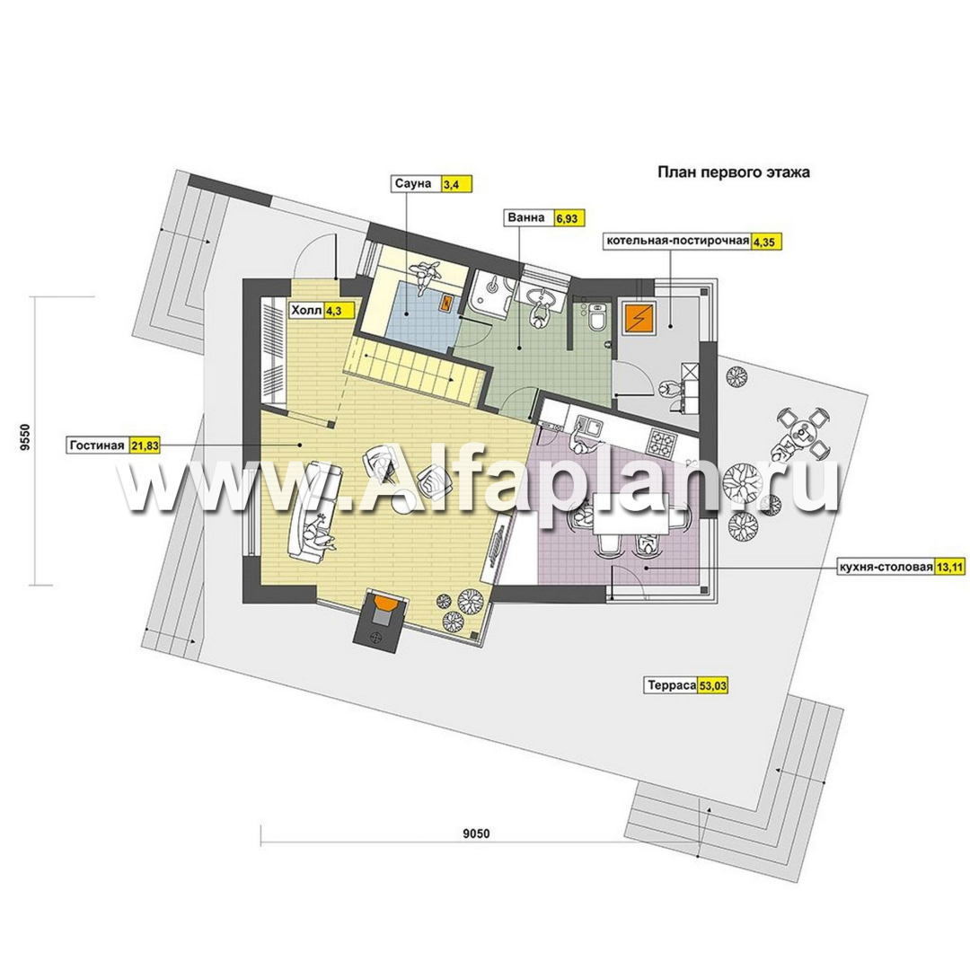 Проекты домов Альфаплан - Коттедж с экстравагантным планом - план проекта №1