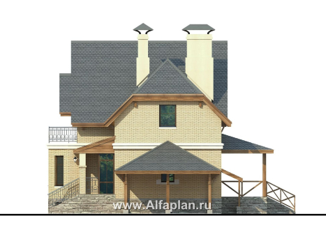 Проекты домов Альфаплан - Дом из газобетона «Шевалье плюс» с цокольным этажом - превью фасада №2
