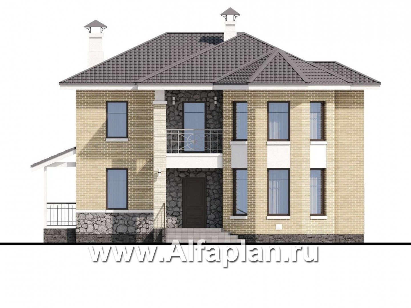 Проекты домов Альфаплан - «Благополучие» - классический коттедж с открытой планировкой - изображение фасада №1