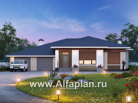 Проекты домов Альфаплан - «Калипсо» - комфортабельный одноэтажный дом с большим гаражом - превью основного изображения