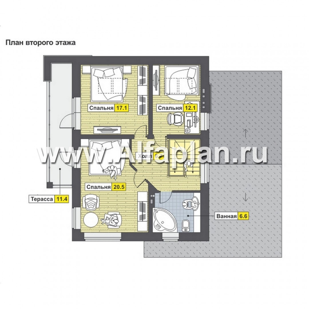 Проекты домов Альфаплан - Современный и рациональный двуxэтажный коттедж - изображение плана проекта №2