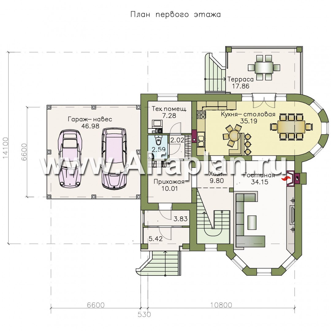 Проекты домов Альфаплан - «Золотая середина» - проект коттеджа с жилой мансардой и навесом для машин - изображение плана проекта №1
