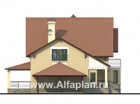 Проекты домов Альфаплан - «Золотая середина» - проект коттеджа с жилой мансардой и навесом для машин - превью фасада №3