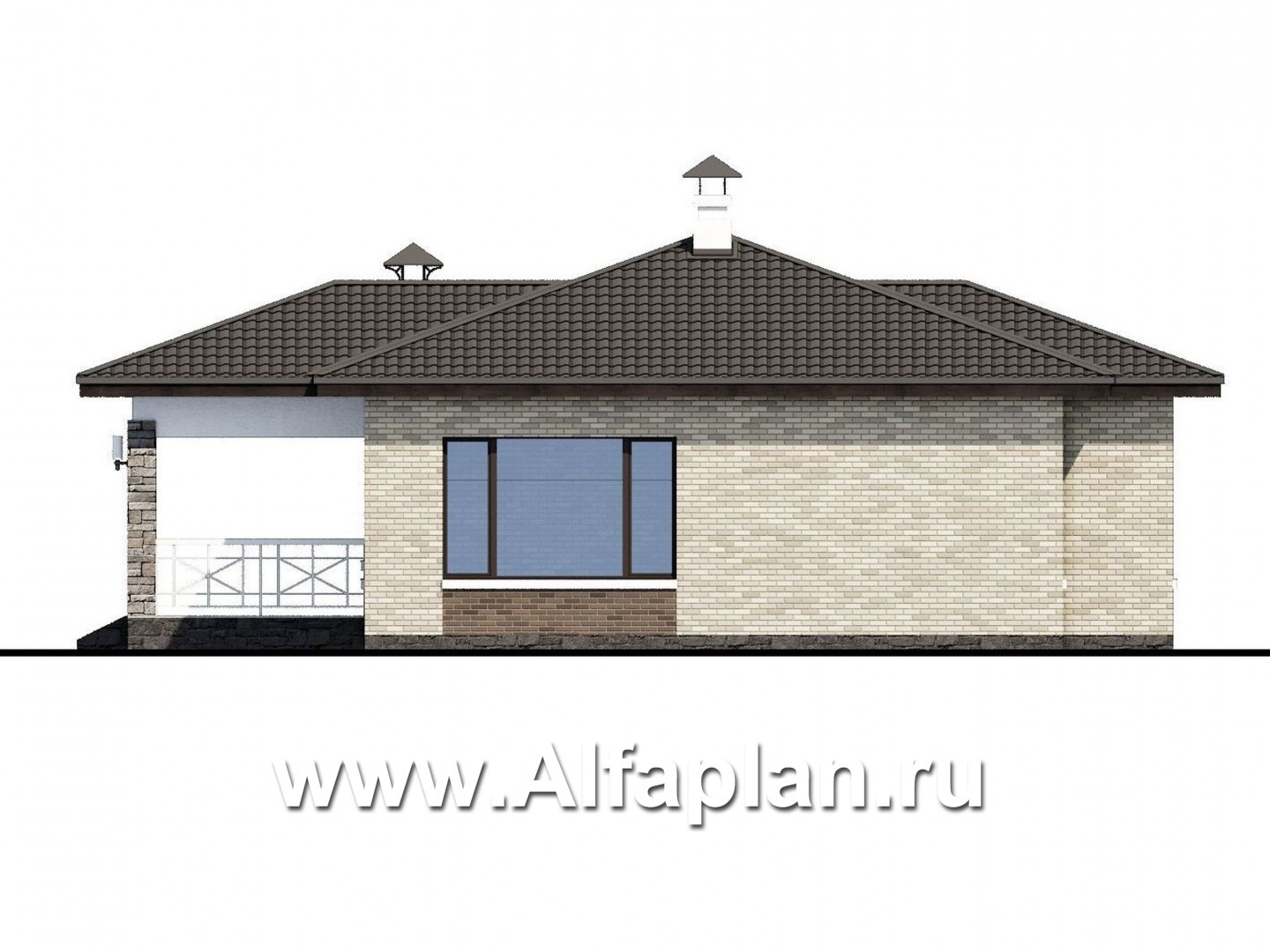 Проекты домов Альфаплан - «Грация» - современный компактный одноэтажный коттедж с террасой - изображение фасада №4