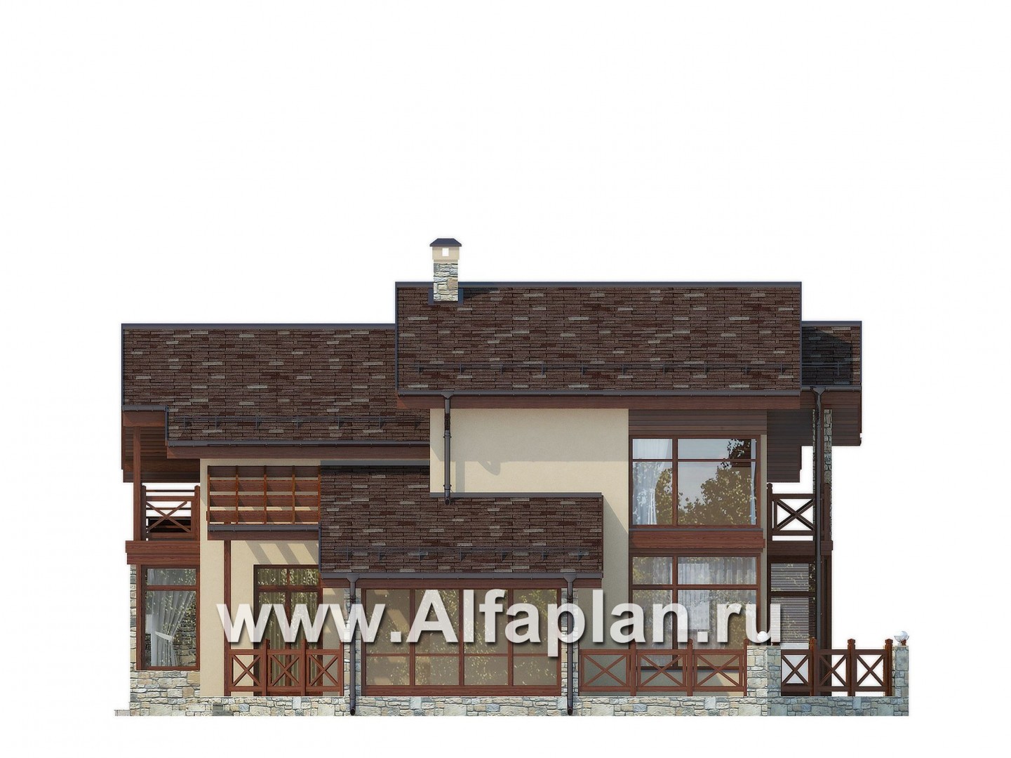 Проекты домов Альфаплан - Двухэтажный коттедж с террасами и зимним садом - изображение фасада №2